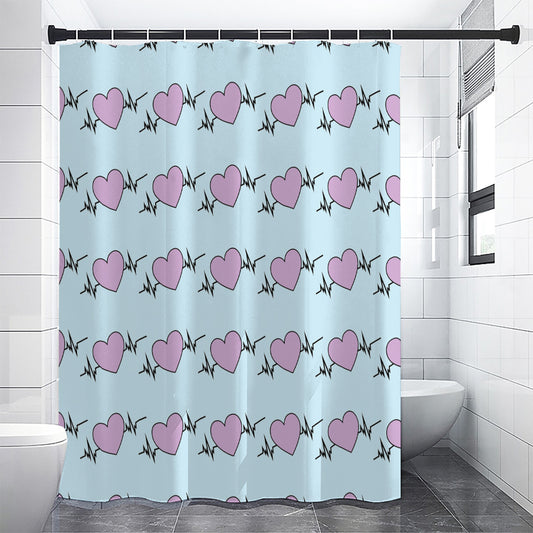 Pink Heartbeat Pattern Print Shower Curtain