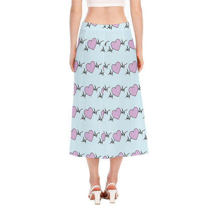 Pink Heartbeat Pattern Print Side Slit Midi Skirt