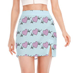 Pink Heartbeat Pattern Print Side Slit Mini Skirt