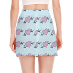 Pink Heartbeat Pattern Print Side Slit Mini Skirt