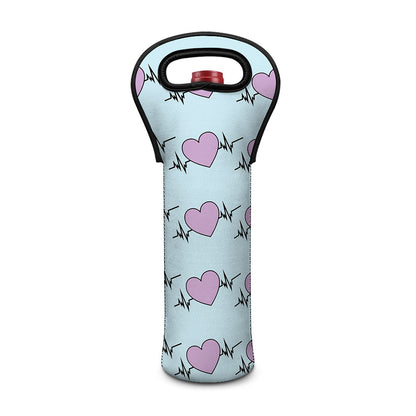 Pink Heartbeat Pattern Print Single Neoprene Wine Tote