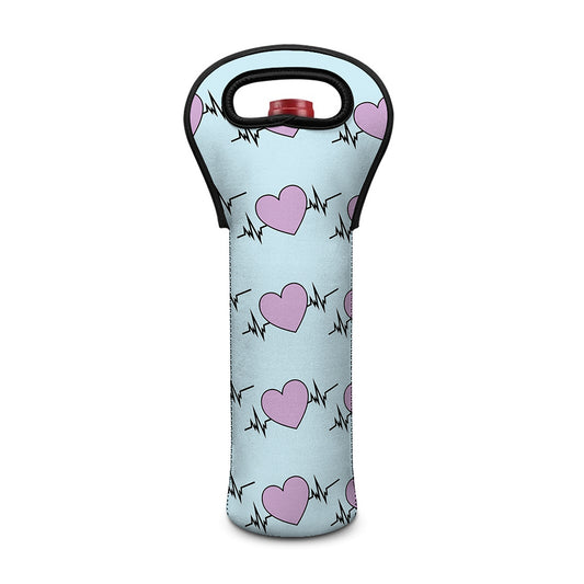 Pink Heartbeat Pattern Print Single Neoprene Wine Tote