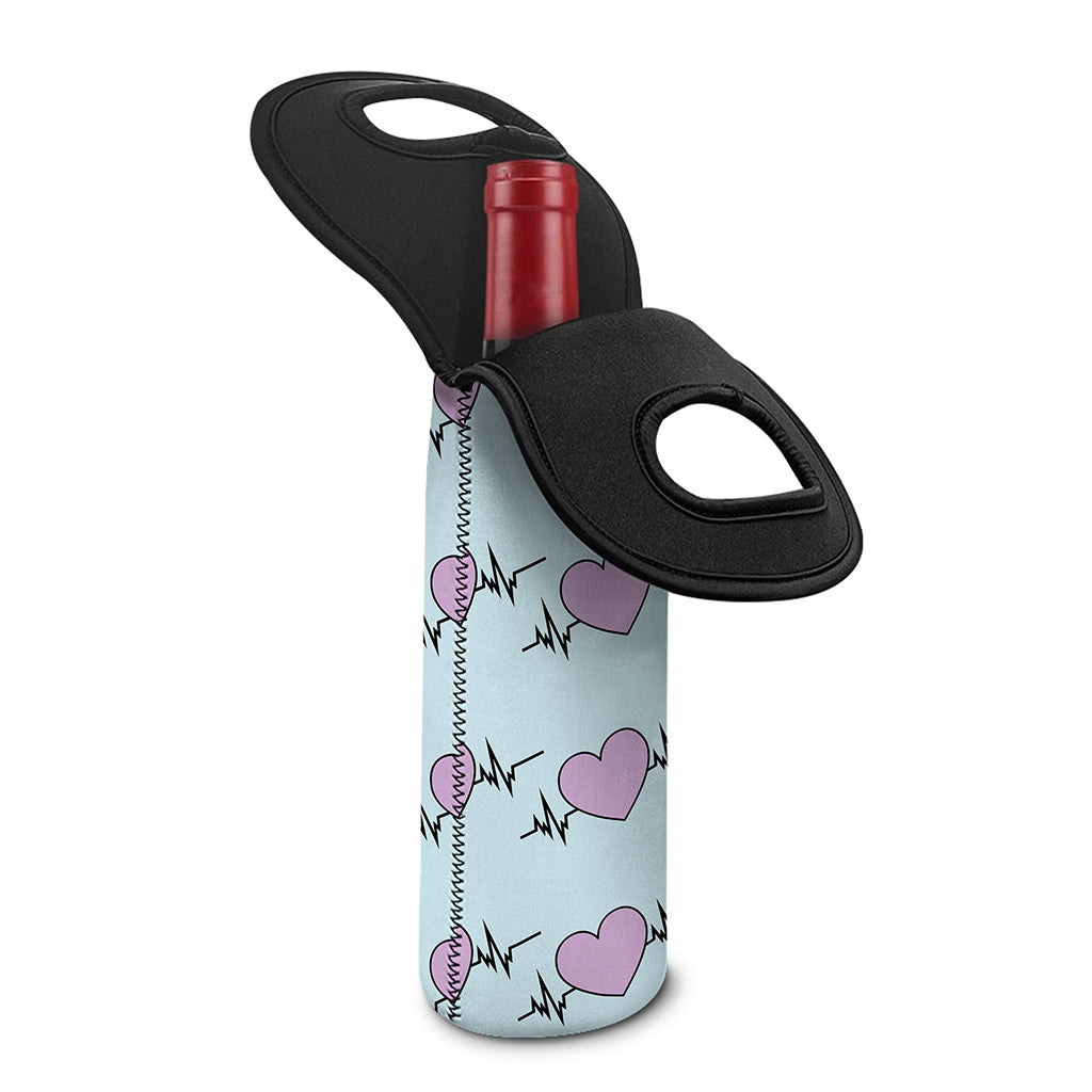 Pink Heartbeat Pattern Print Single Neoprene Wine Tote