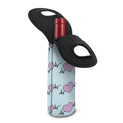 Pink Heartbeat Pattern Print Single Neoprene Wine Tote