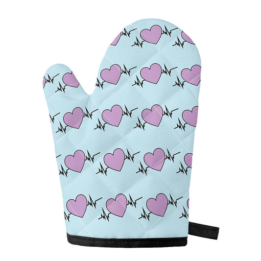 Pink Heartbeat Pattern Print Single Oven Mitt