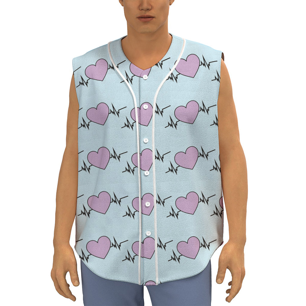 Pink Heartbeat Pattern Print Sleeveless Baseball Jersey