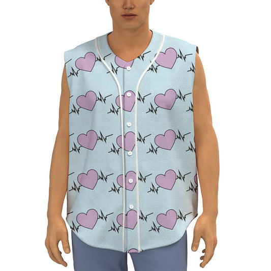 Pink Heartbeat Pattern Print Sleeveless Baseball Jersey