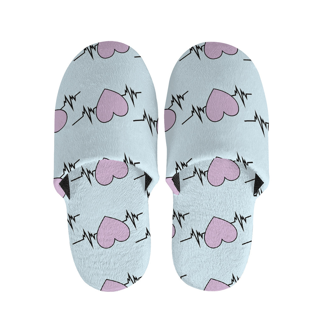 Pink Heartbeat Pattern Print Slippers