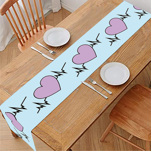 Pink Heartbeat Pattern Print Table Runner