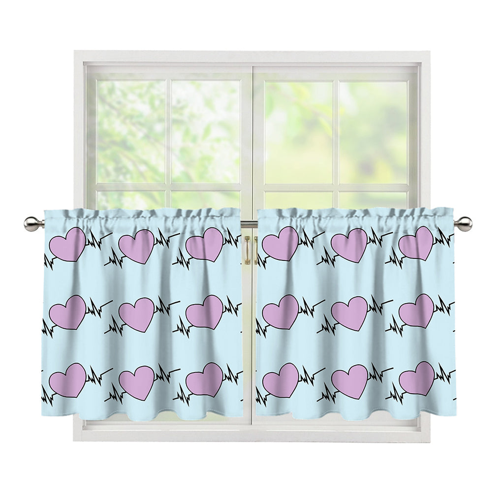 Pink Heartbeat Pattern Print Tier Curtains
