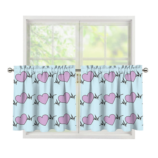 Pink Heartbeat Pattern Print Tier Curtains