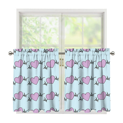 Pink Heartbeat Pattern Print Tier Curtains