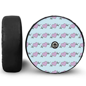 Pink Heartbeat Pattern Print Tire Cover With Camera Hole