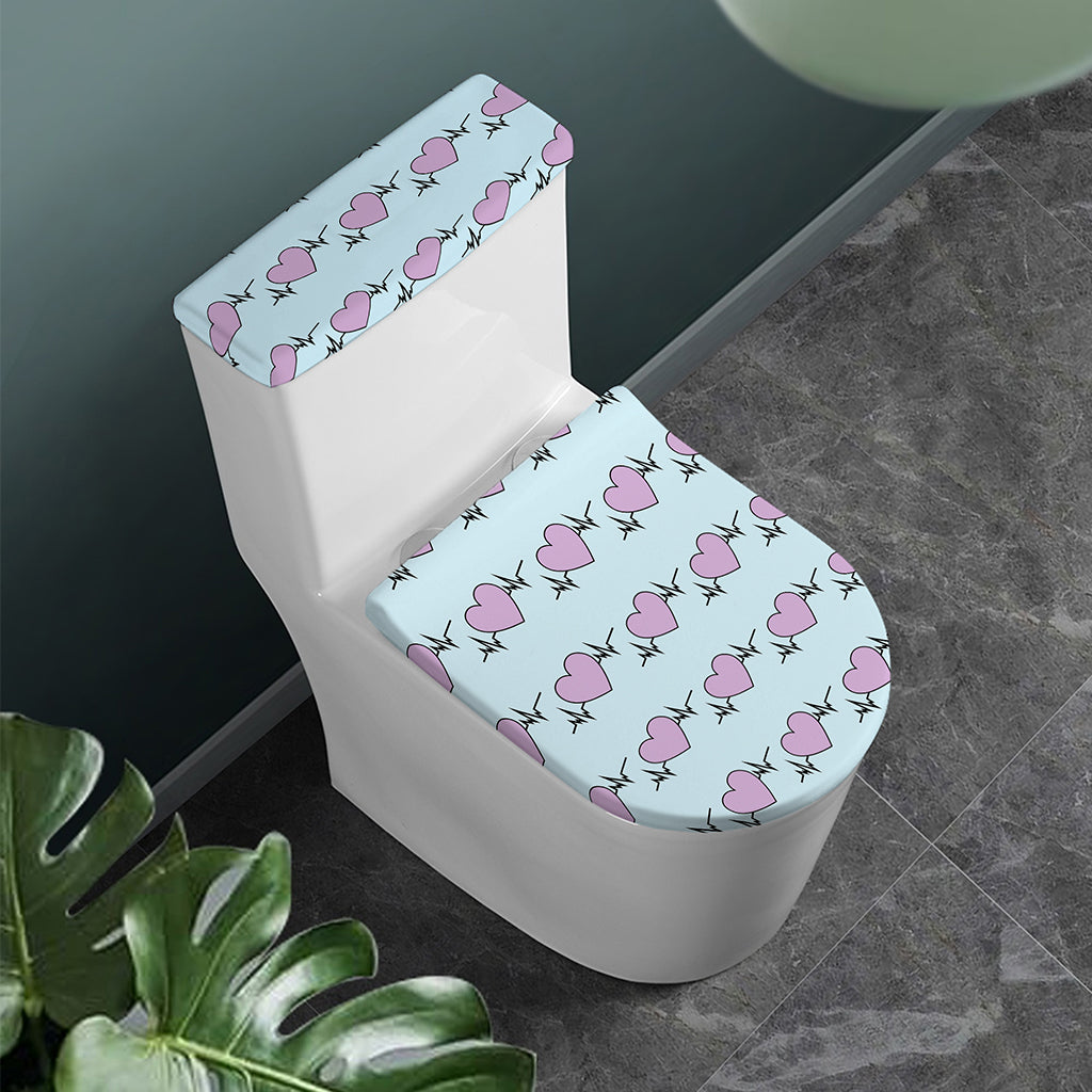 Pink Heartbeat Pattern Print Toilet Lid And Tank Cover Set