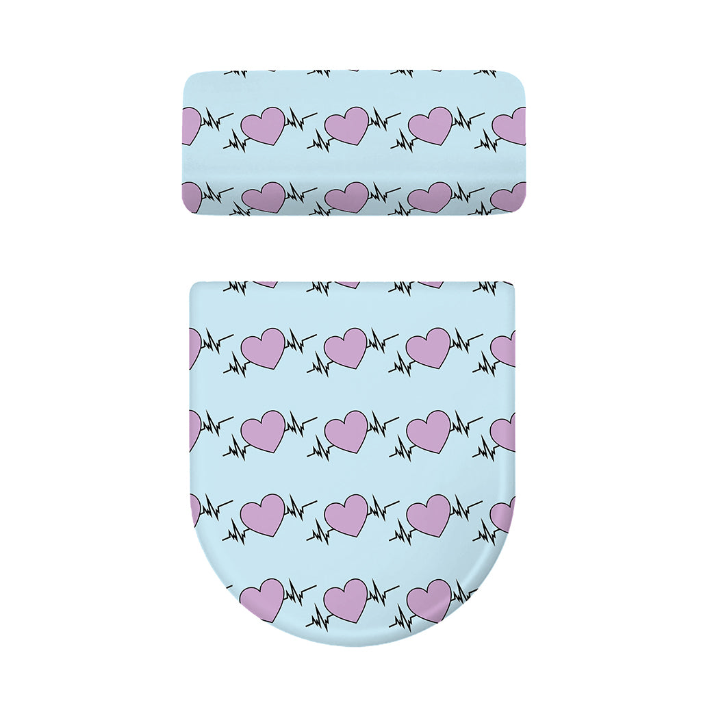 Pink Heartbeat Pattern Print Toilet Lid And Tank Cover Set