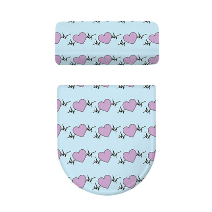 Pink Heartbeat Pattern Print Toilet Lid And Tank Cover Set