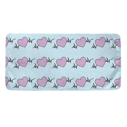Pink Heartbeat Pattern Print Towel