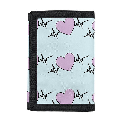 Pink Heartbeat Pattern Print Trifold Wallet