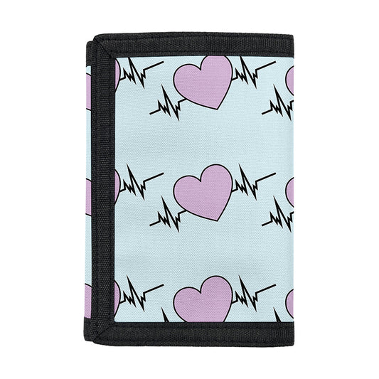 Pink Heartbeat Pattern Print Trifold Wallet