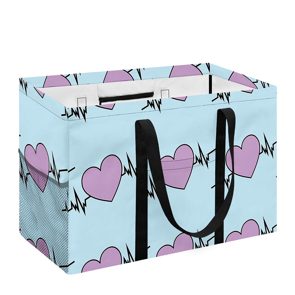 Pink Heartbeat Pattern Print Utility Tote Bag