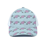 Pink Heartbeat Pattern Print White Mesh Trucker Cap