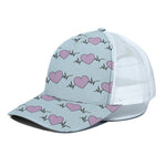 Pink Heartbeat Pattern Print White Mesh Trucker Cap