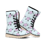Pink Heartbeat Pattern Print Winter Boots