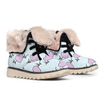 Pink Heartbeat Pattern Print Winter Boots