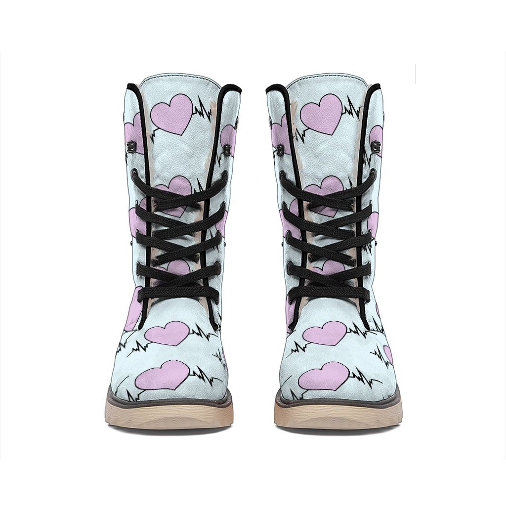 Pink Heartbeat Pattern Print Winter Boots