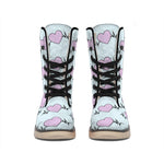 Pink Heartbeat Pattern Print Winter Boots