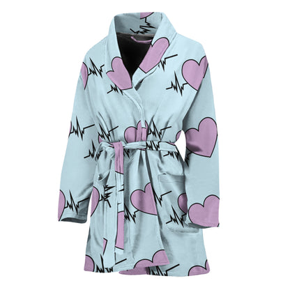 Pink Heartbeat Pattern Print Women's Bathrobe