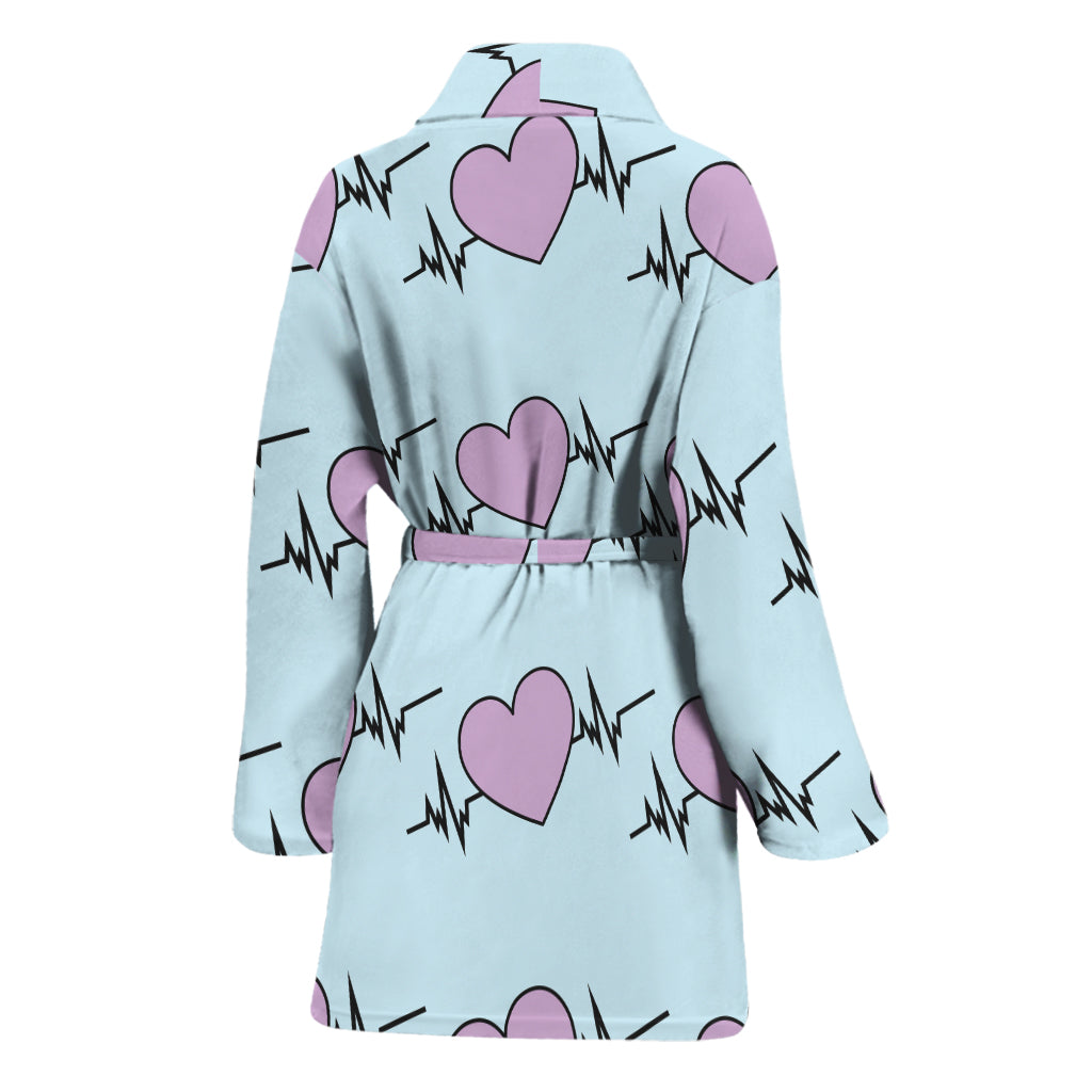 Pink Heartbeat Pattern Print Women's Bathrobe