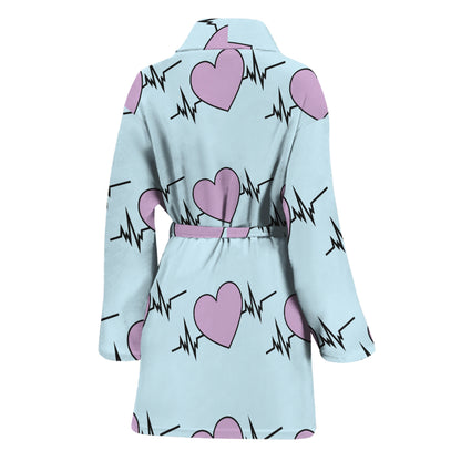 Pink Heartbeat Pattern Print Women's Bathrobe