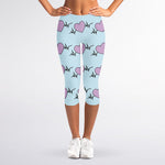 Pink Heartbeat Pattern Print Women's Capri Leggings