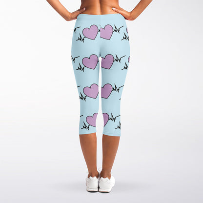 Pink Heartbeat Pattern Print Women's Capri Leggings