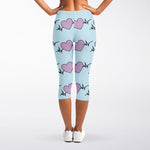 Pink Heartbeat Pattern Print Women's Capri Leggings