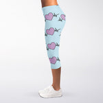 Pink Heartbeat Pattern Print Women's Capri Leggings