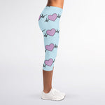 Pink Heartbeat Pattern Print Women's Capri Leggings