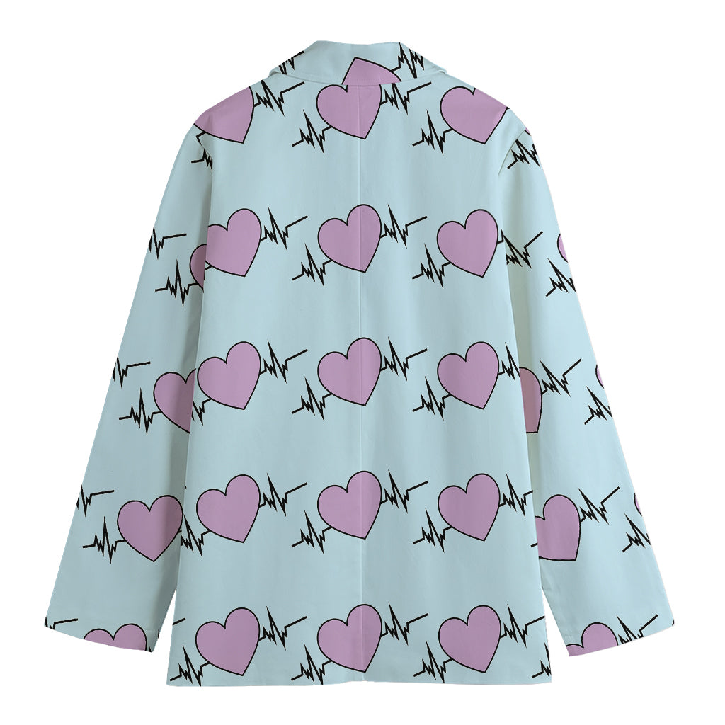 Pink Heartbeat Pattern Print Women's Cotton Blazer