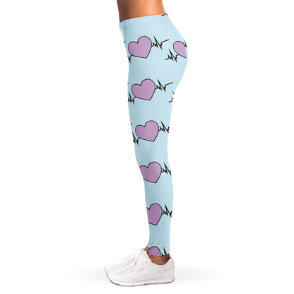 Pink Heartbeat Pattern Print Women's Leggings