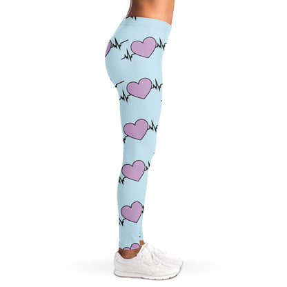 Pink Heartbeat Pattern Print Women's Leggings