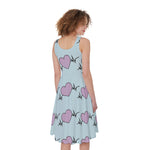 Pink Heartbeat Pattern Print Women's Sleeveless Dress