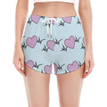 Pink Heartbeat Pattern Print Women's Split Running Shorts