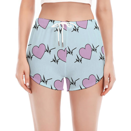 Pink Heartbeat Pattern Print Women's Split Running Shorts