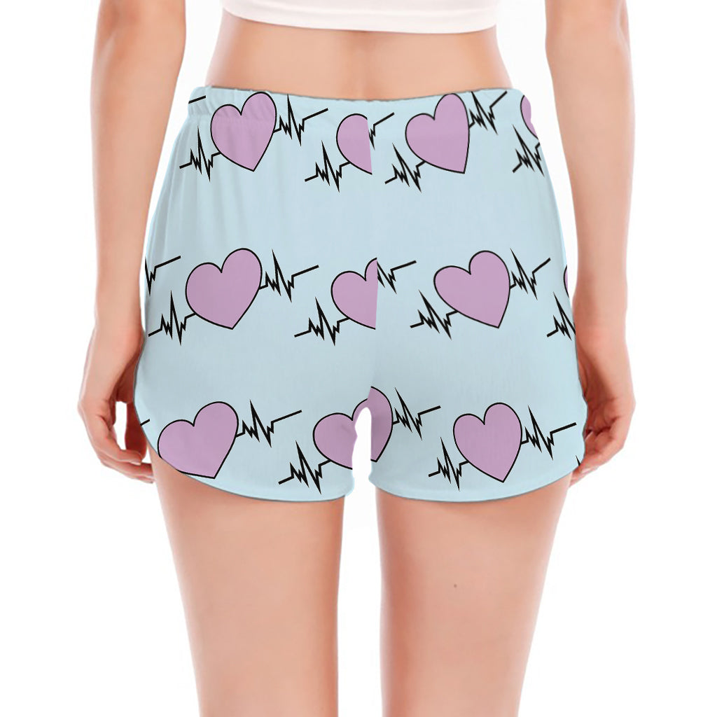 Pink Heartbeat Pattern Print Women's Split Running Shorts