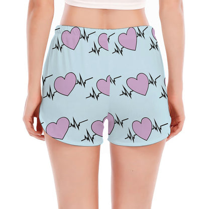 Pink Heartbeat Pattern Print Women's Split Running Shorts