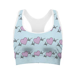 Pink Heartbeat Pattern Print Women's Sports Bra