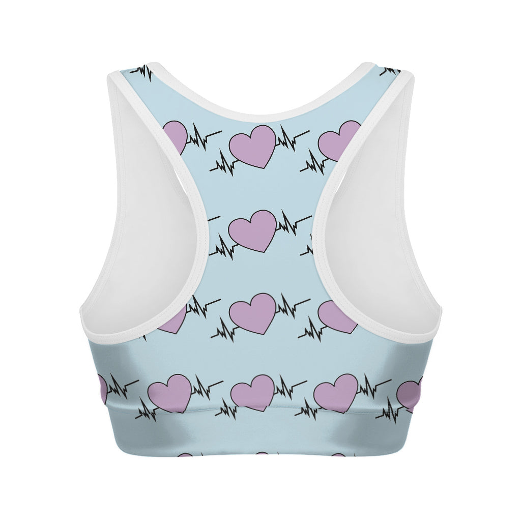 Pink Heartbeat Pattern Print Women's Sports Bra