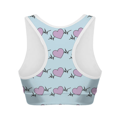 Pink Heartbeat Pattern Print Women's Sports Bra