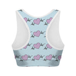 Pink Heartbeat Pattern Print Women's Sports Bra